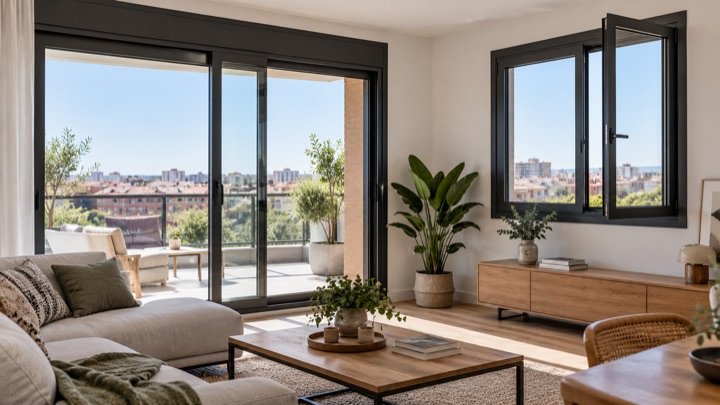 Ventanas de aluminio con aperturas corredera y practicable